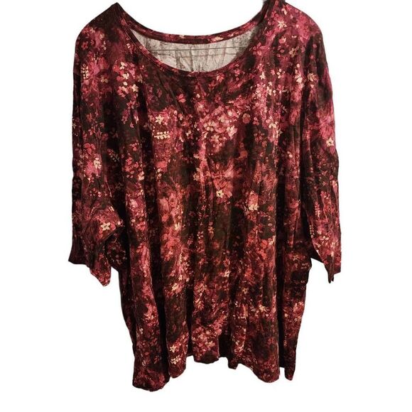 Catherines Suprema Collection NWOT Burgundy Pink Floral Layering Top Size 5X - Picture 1 of 8
